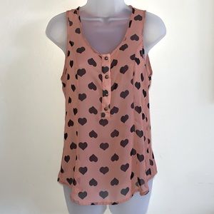 Sweet Rain - Sheer Terra Cotta Sleeveless Top w/Black Hearts - Sz. S